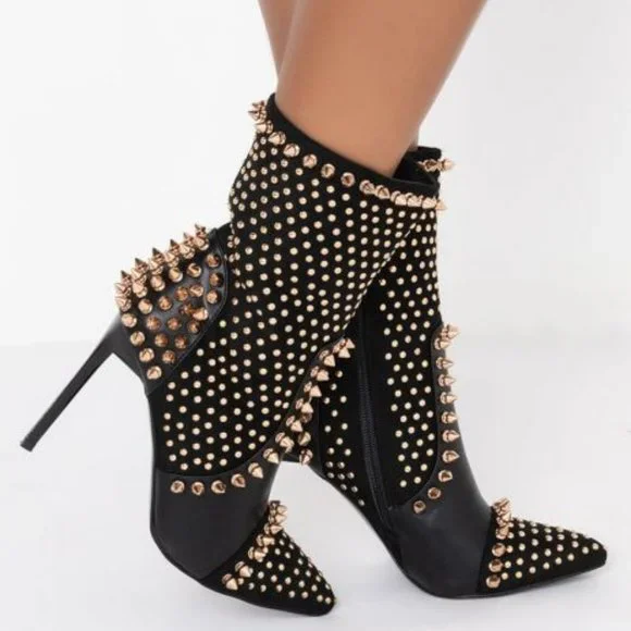 AZALEA WANG SPIKED "DIABELSTAR BHADDIE" STILETTO BOOTIE IN BLACK - Picture 3 of 9
